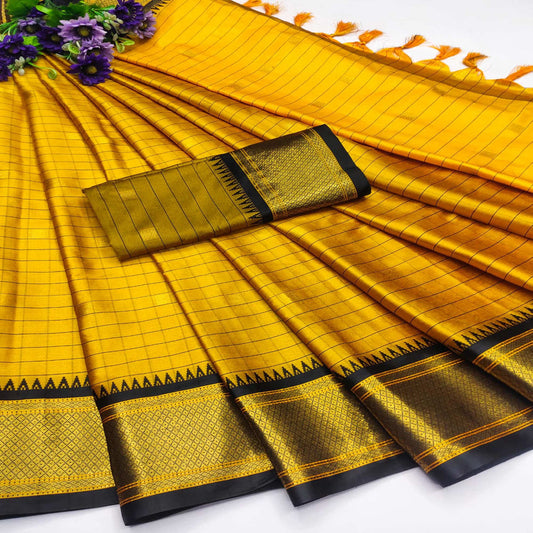 Gold Black Soft Cotton Silk Midnight Grace Saree For Women