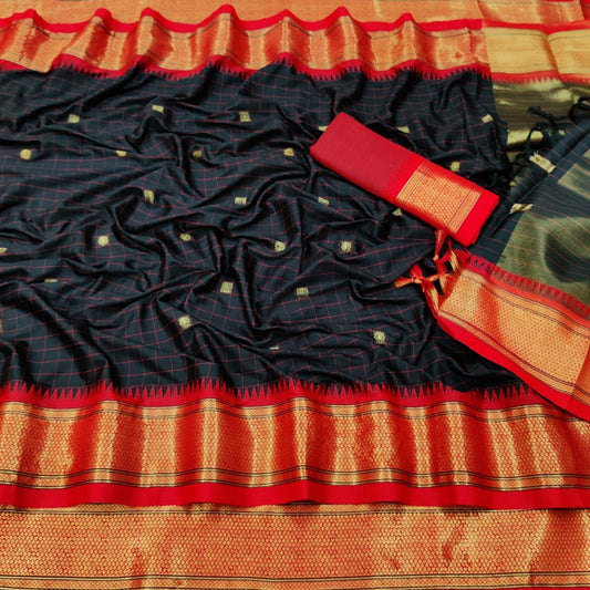 Black And Red Soft Cotton Silk Crimson Shadow Aura Saree For Women