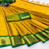 Gold Green Soft Cotton Silk Forest Whisper Saree For Women
