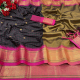 Black And Pink Soft Cotton Silk Blush Noir Elegance Saree For Women