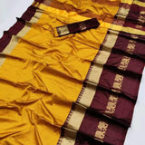 Mustard Yellow & Maroon  Soft Cotton Silk Heritage Grandeur Saree For Women