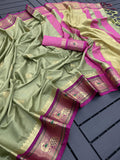 Sage Green & Purple Soft Cotton Silk Orchid Whisper Saree For Women