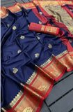 Navy Blue & Red Soft Cotton Silk Nautical Ruby Spark Saree For Women