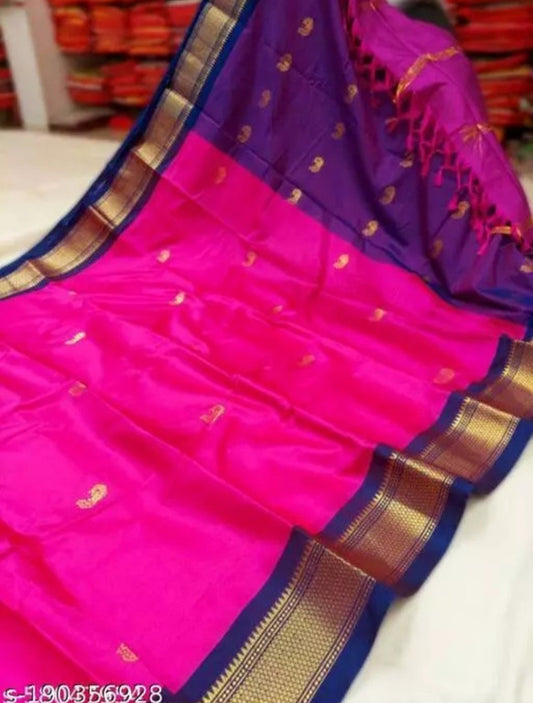 Pink Blue Soft Cotton Silk Rose Sky Serenity Saree For Women