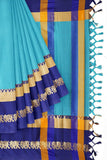 Cyan Blue Soft Cotton Silk Azure Mist Aura Saree For Women