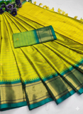 Bright Yellow & Green Soft Cotton Silk Sunlit Meadow Glow Saree For Women