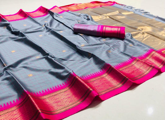 Grey Pink Soft Cotton Silk Rosy Smoke Whisper Saree For Women