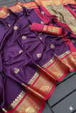 Purple & Pink Soft Cotton Silk Violet Rose Symphony Saree For Women
