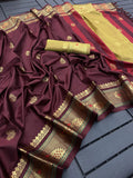 Maroon Soft Cotton Silk Crimson Bliss Saree For Women