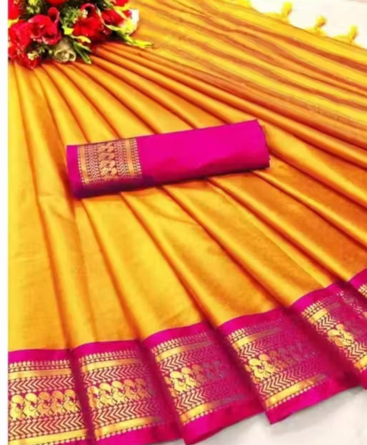 Mango Pink Soft Cotton Silk Peach Blossom Gleam Saree For Women