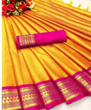 Mango Pink Soft Cotton Silk Peach Blossom Gleam Saree For Women