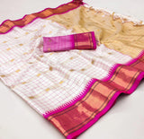 White & Pink Soft Cotton Silk Pearl Rose Grace Saree For Women