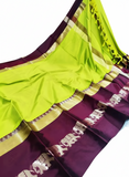 Lemon Green & Brown Soft Cotton Silk Citrus Earth Bloom Saree For Women