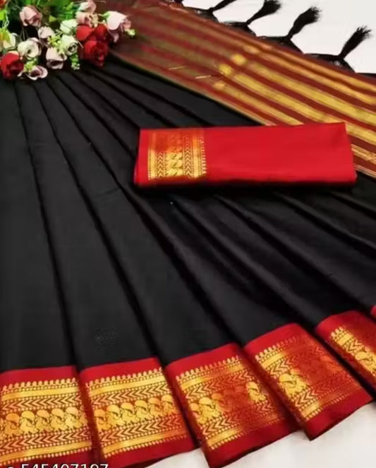 Black Red Soft Cotton Silk Velvet Scarlet Touch Saree For Women
