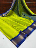 Lime Green Blue Soft Cotton Silk Citrus Ocean Aura Saree For Women