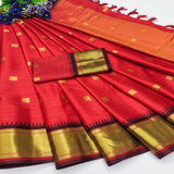 Red Black Soft Cotton Silk Scarlet Noir Symphony Saree For Women