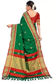 Green & Red Soft Cotton Silk Verdant Ruby Bloom Saree For Women