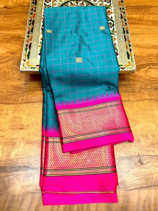 Teal Blue & Pink Soft Cotton Silk Blush Mirage Saree For Women