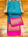 Teal Blue & Pink Soft Cotton Silk Blush Mirage Saree For Women