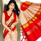 Tusar Red Soft Cotton Silk Crimson Elegance Saree For Women