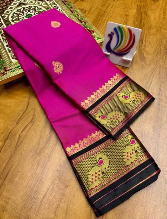Pink & Black Soft Cotton Silk Blush Shadow Dream Saree For Women
