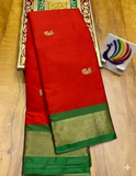 Red Green Soft Cotton Silk Crimson Meadow Glow Saree For Women