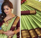 Sage Green Brown Soft Cotton Silk Mocha Mist Saree For Women