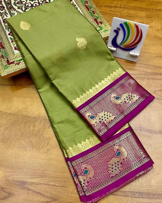 Sage Green & Purple Soft Cotton Silk Orchid Whisper Saree For Women