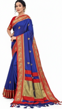 Navy Blue & Red Soft Cotton Silk Nautical Ruby Spark Saree For Women