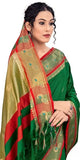 Green & Red Soft Cotton Silk Verdant Ruby Bloom Saree For Women