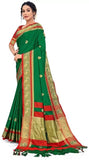 Green & Red Soft Cotton Silk Verdant Ruby Bloom Saree For Women