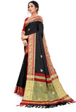 Black & Red Soft Cotton Silk Crimson Noir Fusion Saree For Women