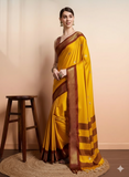Yellow & Brown Soft Cotton Silk Amber Earth Allure Saree For Women
