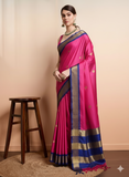 Pink Blue Soft Cotton Silk Rose Sky Serenity Saree For Women