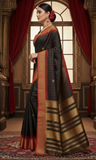 Black And Red Soft Cotton Silk Crimson Shadow Aura Saree For Women