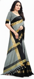 Grey & Black  Soft Cotton Silk Emerald Bloom Saree For Women