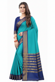 Cyan Blue Soft Cotton Silk Azure Mist Serenity Saree For Women