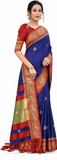 Navy Blue & Red Soft Cotton Silk Nautical Ruby Spark Saree For Women