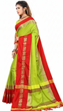 Lemon & Red  Soft Cotton Silk Auspicious Gaja Motif Saree For Women