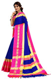 Navy Blue & Pink Soft Cotton Silk Marine Blush Bloom Saree For Women