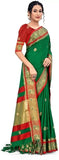 Green & Red Soft Cotton Silk Verdant Ruby Bloom Saree For Women