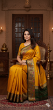 Gold Yellow Black Soft Cotton Silk Amber Night Fusion Saree For Women