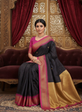 Black And Pink Soft Cotton Silk Blush Noir Elegance Saree For Women