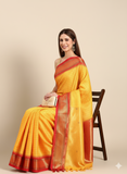Orange Yellow Red Soft Cotton Silk Sunset Flame Radiance Saree For Women