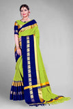 Lemon Green & Blue Soft Cotton Silk Citrus Ocean Harmony Saree For Women