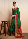 Green Red Soft Cotton Silk Verdant Ruby Whisper Saree For Women