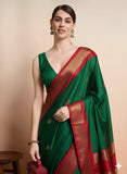 Green Red Soft Cotton Silk Verdant Ruby Whisper Saree For Women