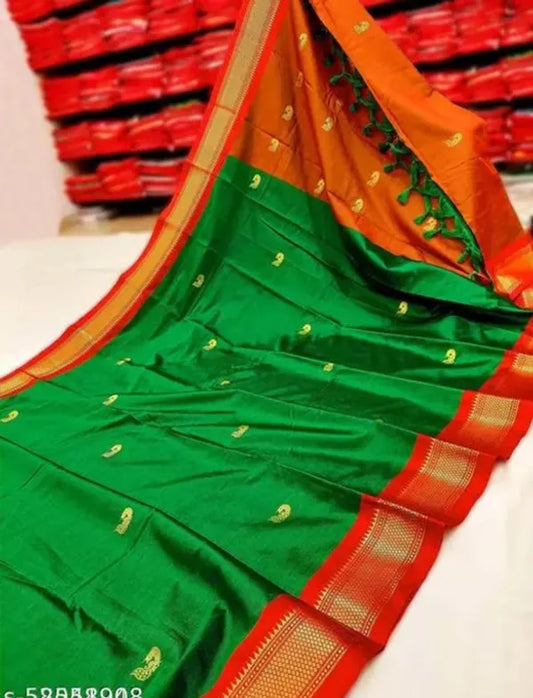 Green Red Soft Cotton Silk Verdant Ruby Whisper Saree For Women