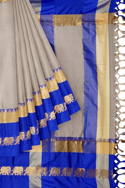 Tusar Sky Blue Soft Cotton Silk Mirage Saree For Women