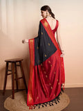 Black Red Soft Cotton Silk Midnight Crimson Saree For Women